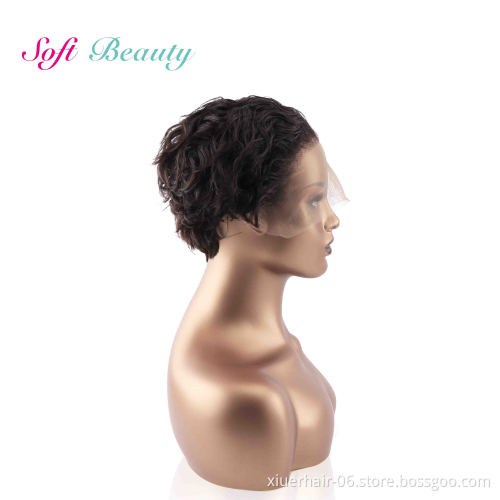 RTS Wholesaler Curly 100% Natural Short Pixie Cut Lace Frontal T Part for Black Women Lace Front Human Hair Wigs